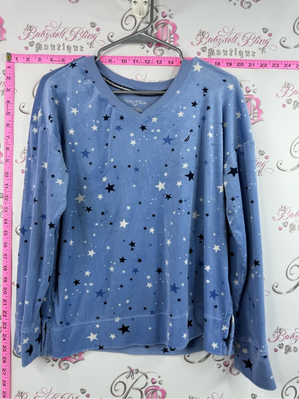 Nautica long sleeve stars fleece Light Blue Star Print V-Neck Pullover